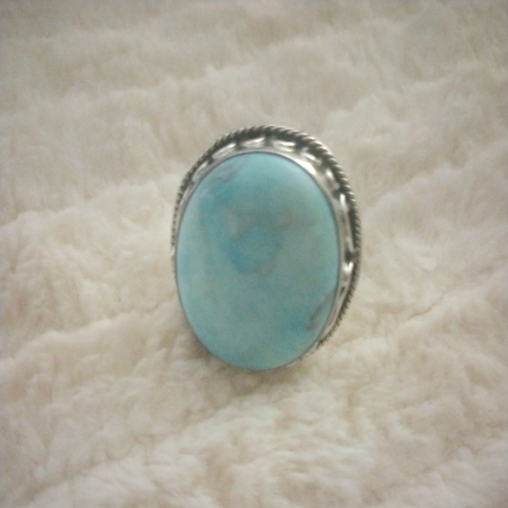 Sterling Silver & Larimar. Large Stone / 925 Ring.